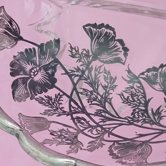 Vintage 2 Part Divided Relish Dish Poppies Silver Overlay Silver City Flanders - Picture 4 of 12